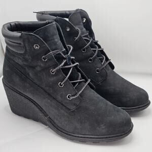 Timberland Earthkeepers Amston Womens 8 Black Suede Leather Wedge Boots Comfort